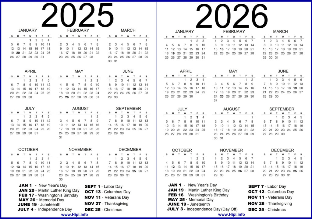 2 Year Printable Calendar 2025 And 2026 Hipi info