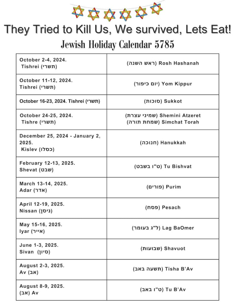 2024 2025 Jewish Holiday Calendars Printable Etsy