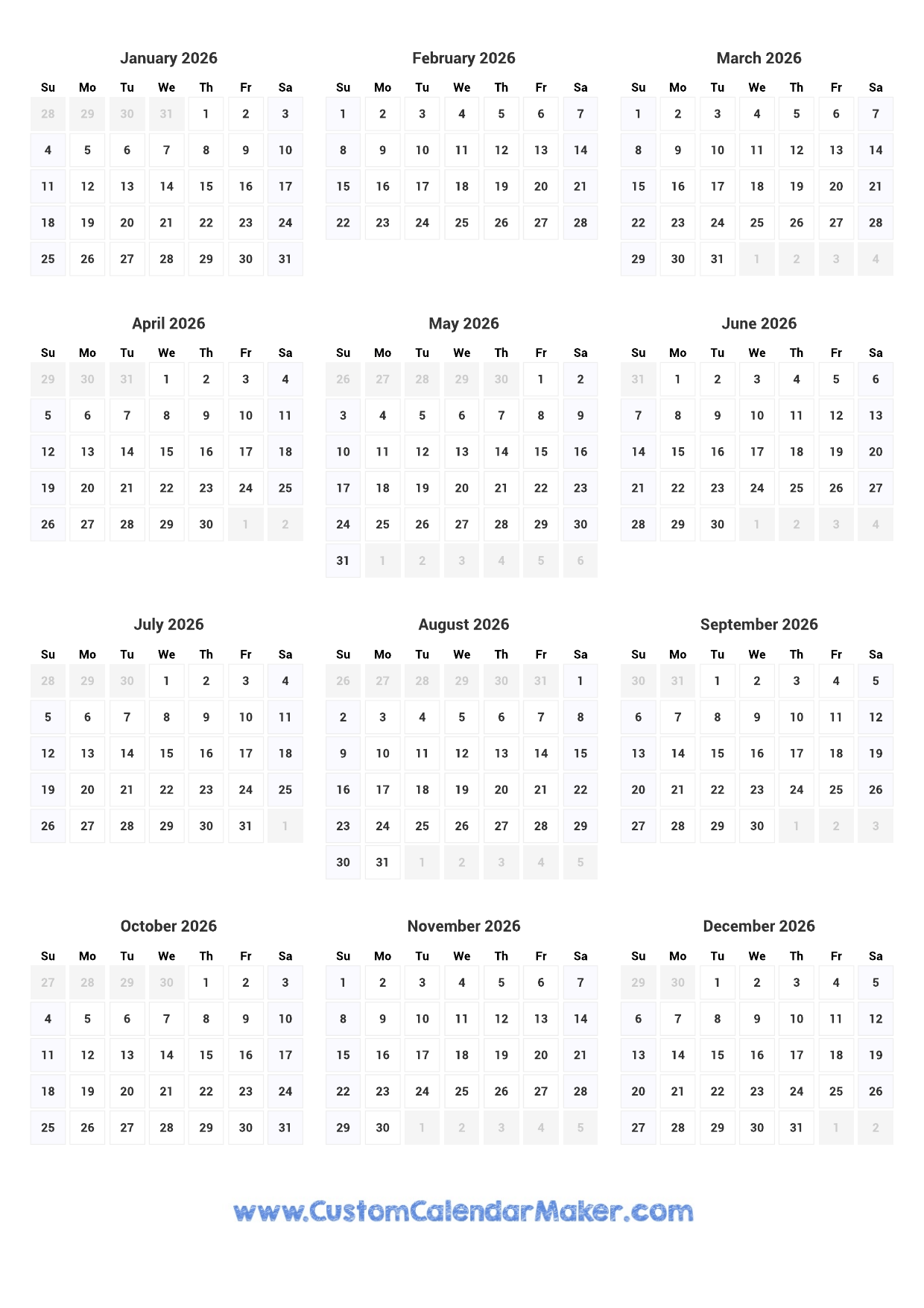 2025 2026 Calendar At A Glance Printable Check Coleen C Munson