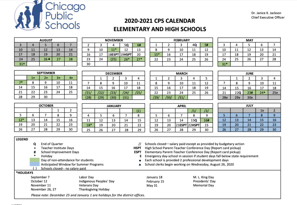 2025 2026 Chicago Public Schools CPS School Calendar Calendar 