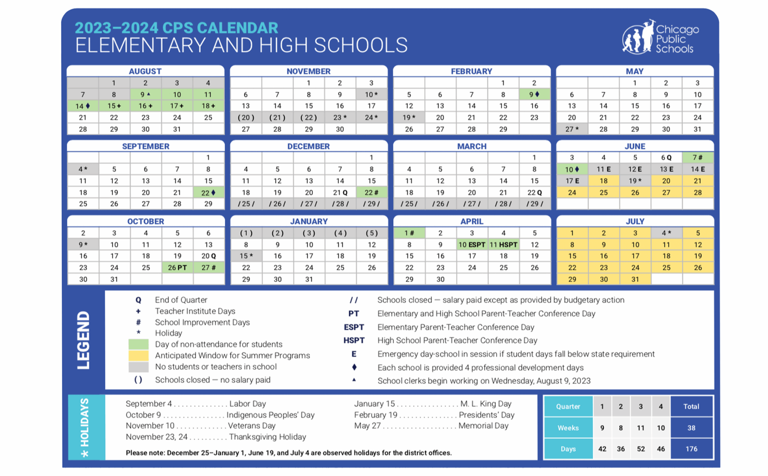 2025 2026 Chicago Public Schools CPS School Calendar Calendar