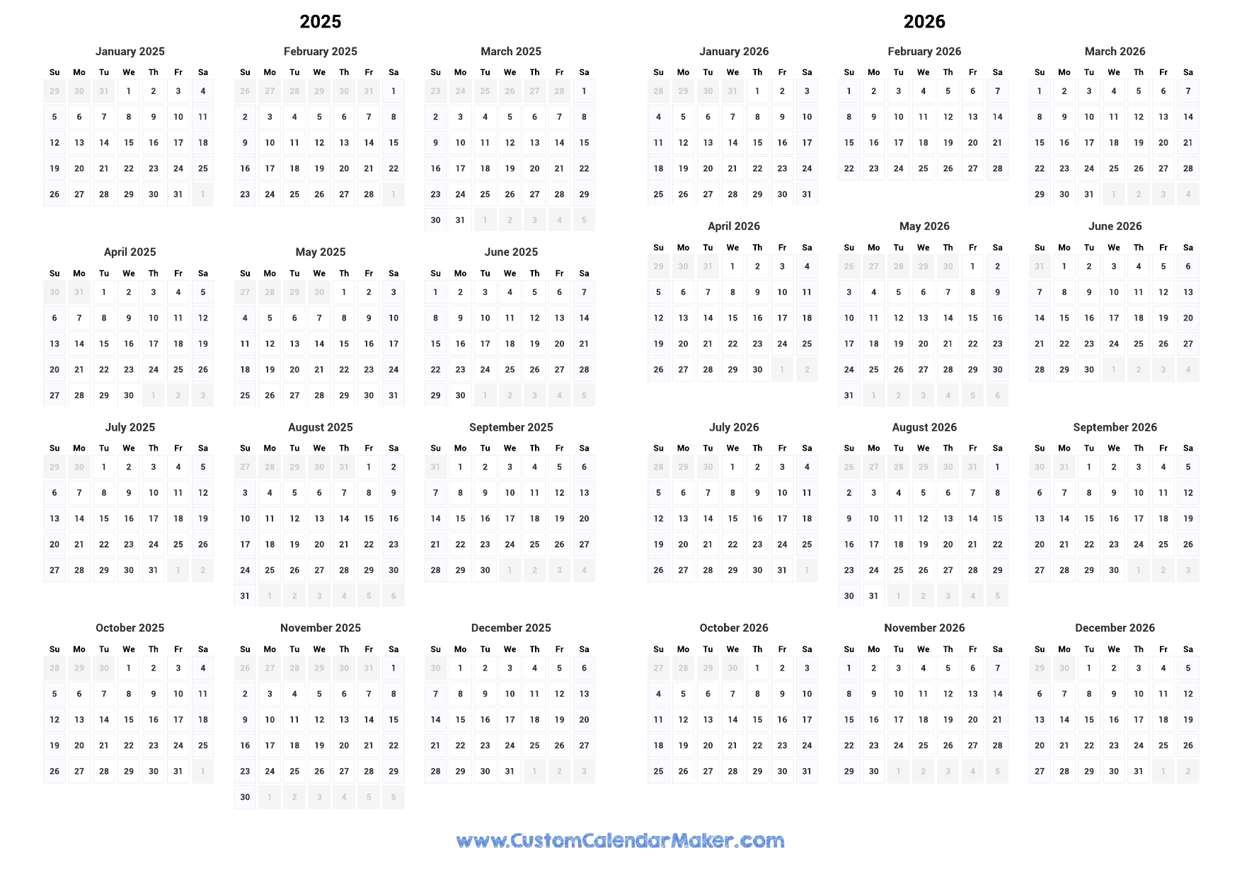 2025 2026 Printable Calendar Free Full Page Word Lily Barclay