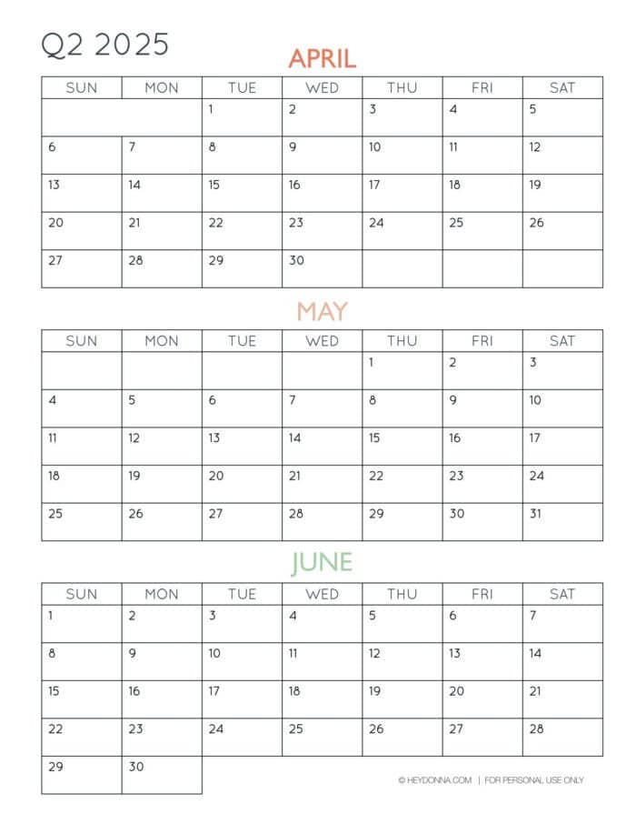 2025 3 Month Quarterly Calendar Printables FREE Hey Donna 