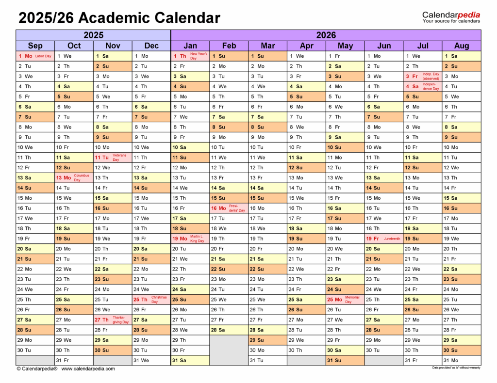 2025 And 2026 Academic Calendar Word Evelyn R Brooks