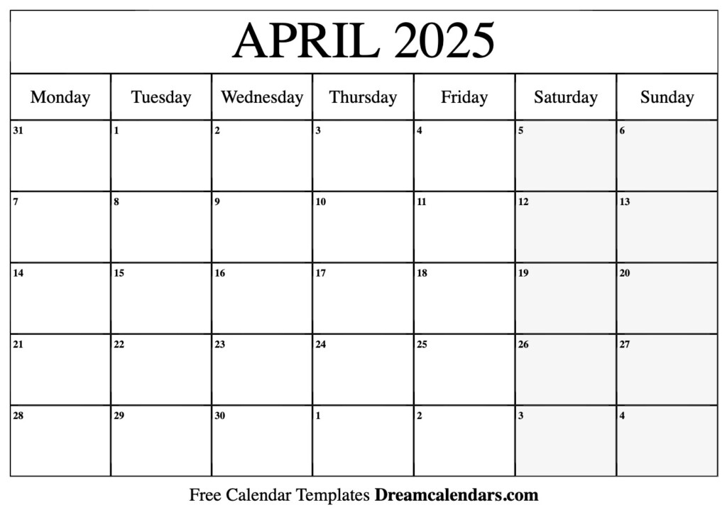 2025 April Calendar With Holidays Printable Pdf Template Genna Corrinne