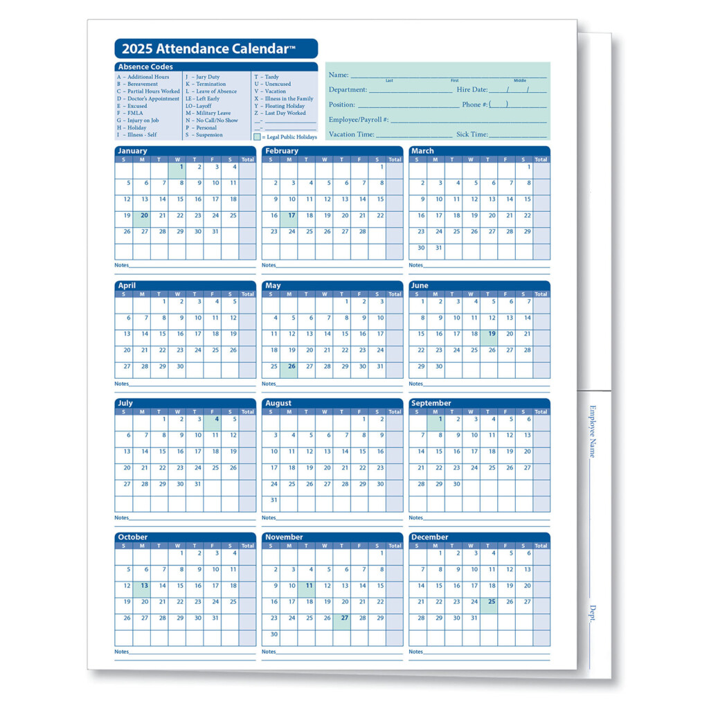 2025 Attendance Calendar Printable Aase M Berg