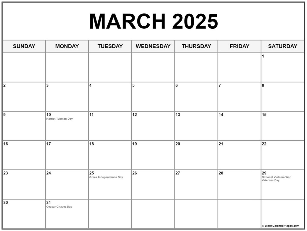 2025 Blank Calendar March 2025 Holidays Xyla Abbotts