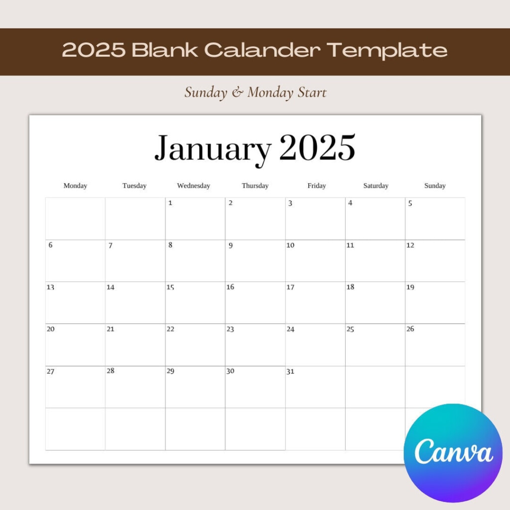 2025 Blank Calendar Template Blank Calendar Printable Blank 