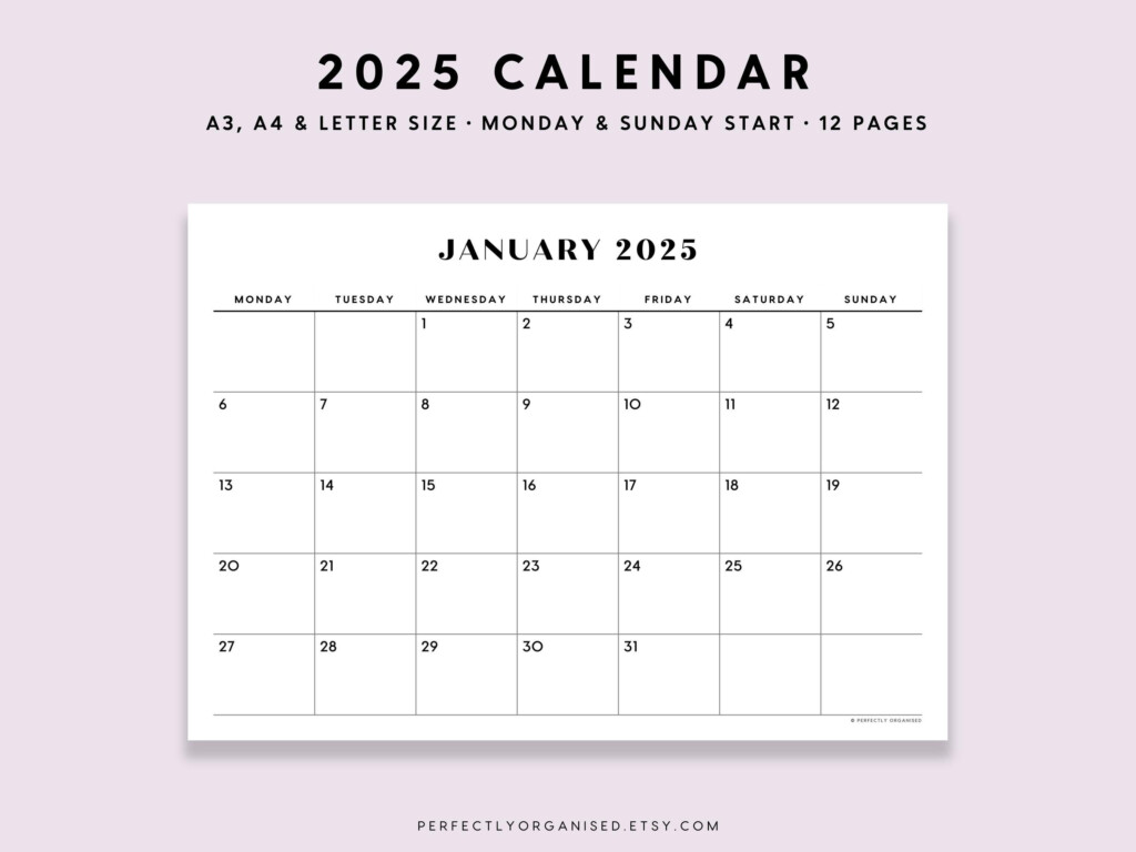 2025 Calendar 2025 Calendar Printable 2025 Monthly Calendar 2025 Wall 