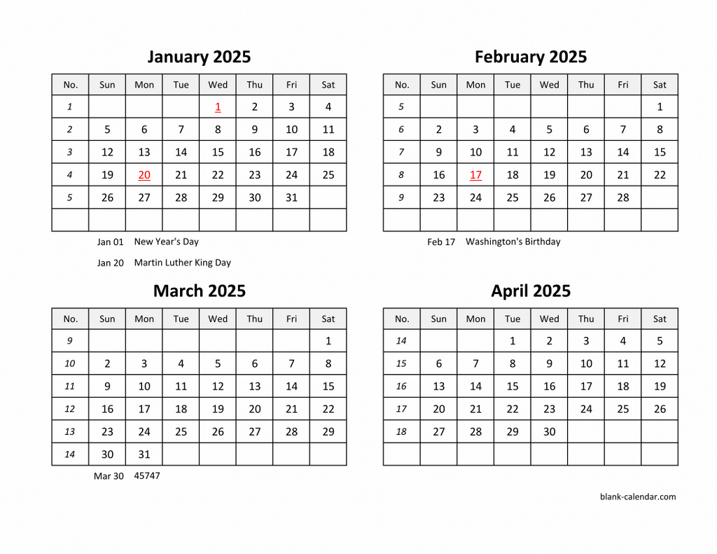 2025 Calendar 4 Months Per Page Alma D Klausen