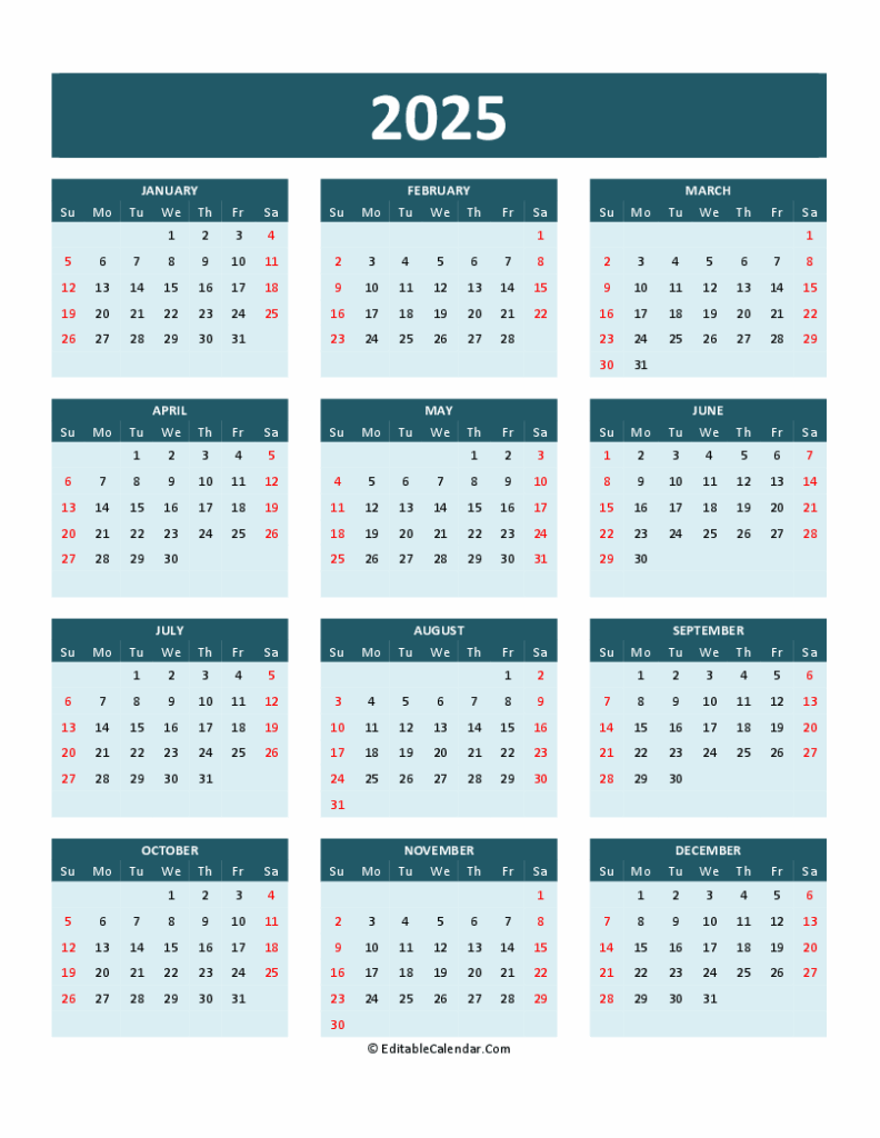2025 Calendar A Comprehensive Guide To An Editable Template Design 