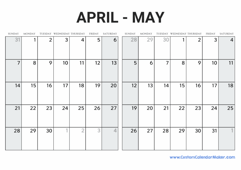 2025 Calendar April May Sandra J Cavender