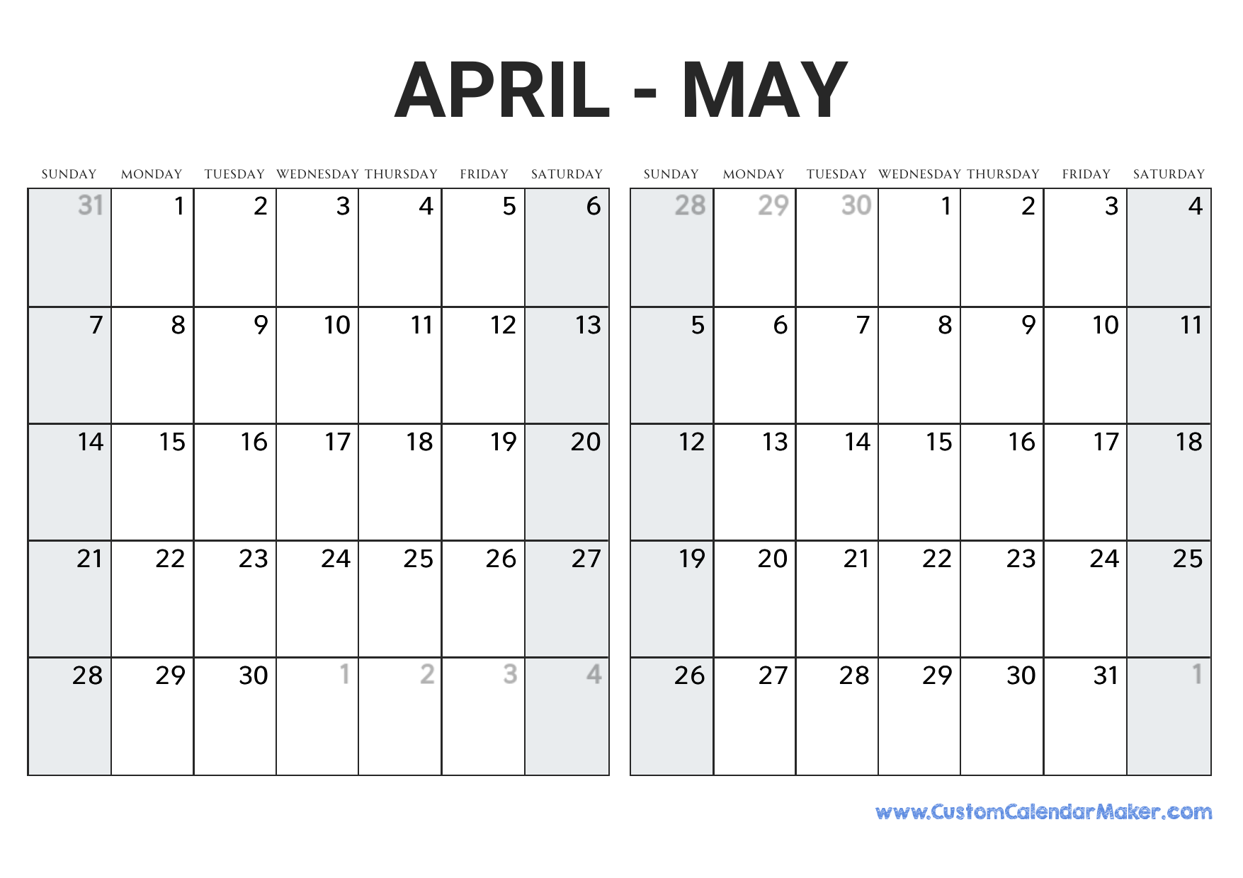 2025 Calendar April May Sandra J Cavender