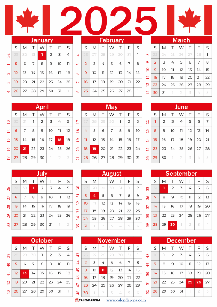2025 Calendar Canada Printable Free