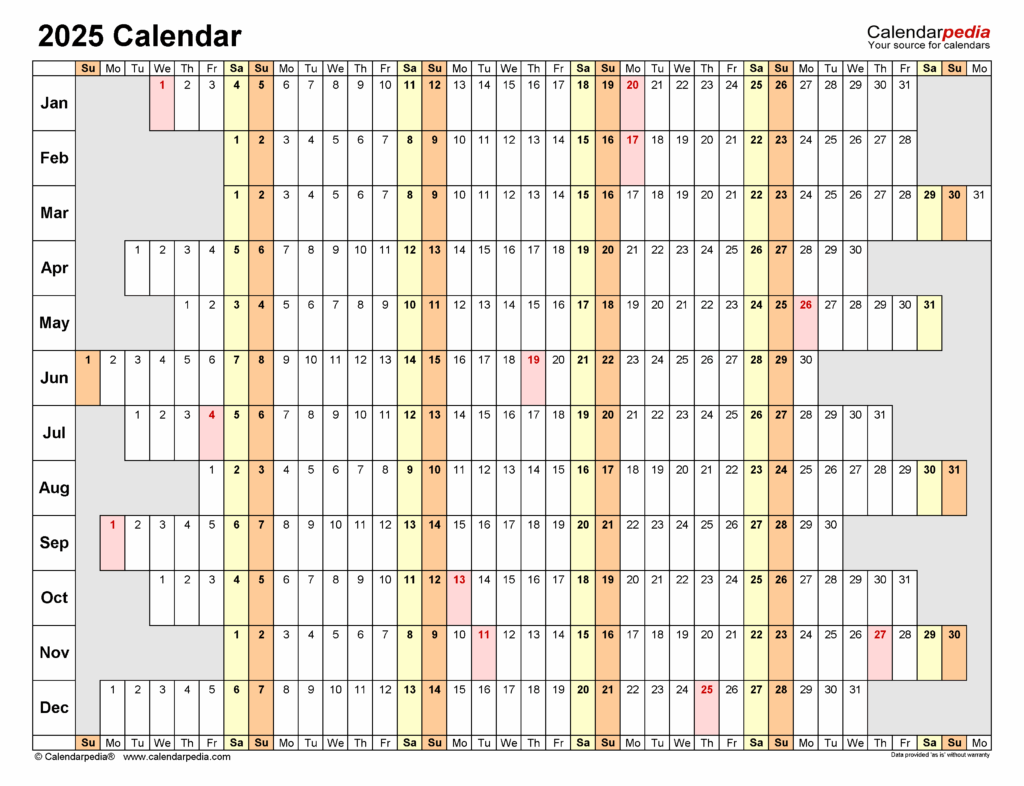 2025 Calendar Excel Template Free Download 2025 Printable Foremost 