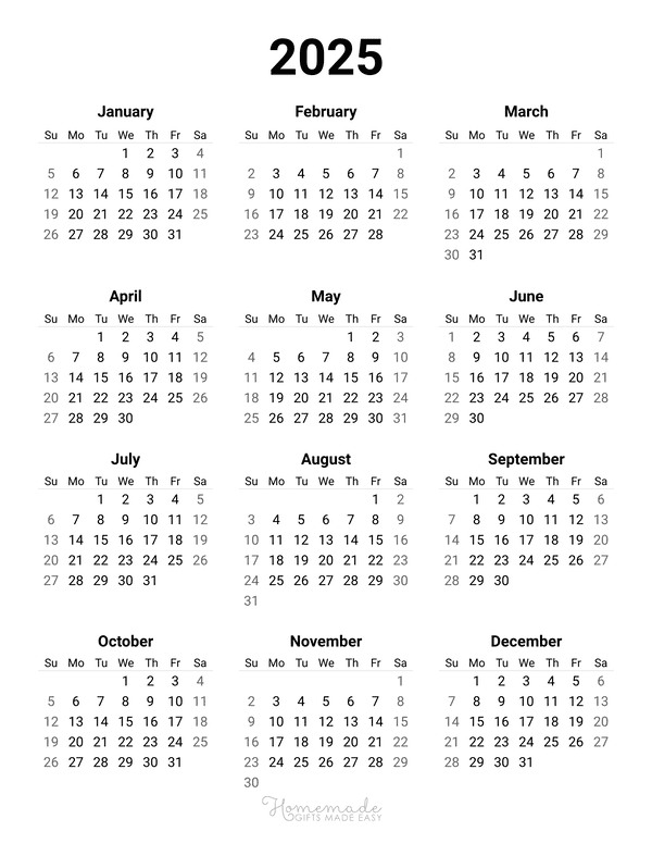 2025 Calendar Full Year Printable Sebastian Machado