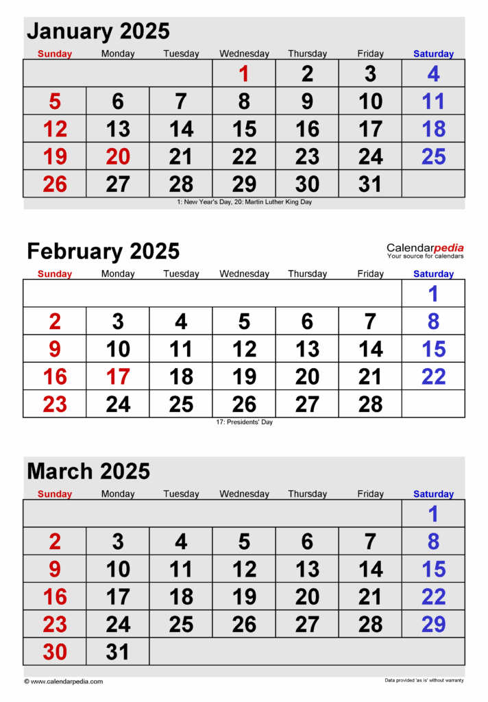 2025 Calendar January February March Schedule Pdf Download Ismael Lavoie