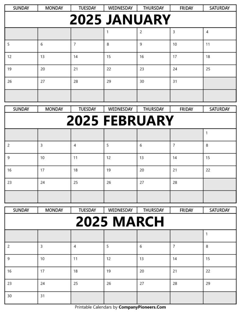 2025 Calendar January February March Schedule Pdf Download Ismael Lavoie