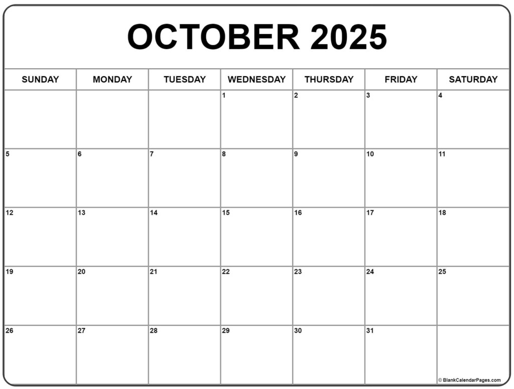 2025 Calendar October Month Alma C Christoffersen
