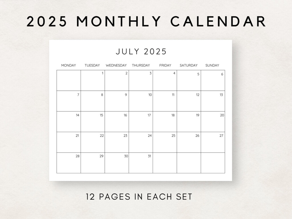 2025 Calendar Printable Monthly Calendar 2025 Fillable Calendar 2025 