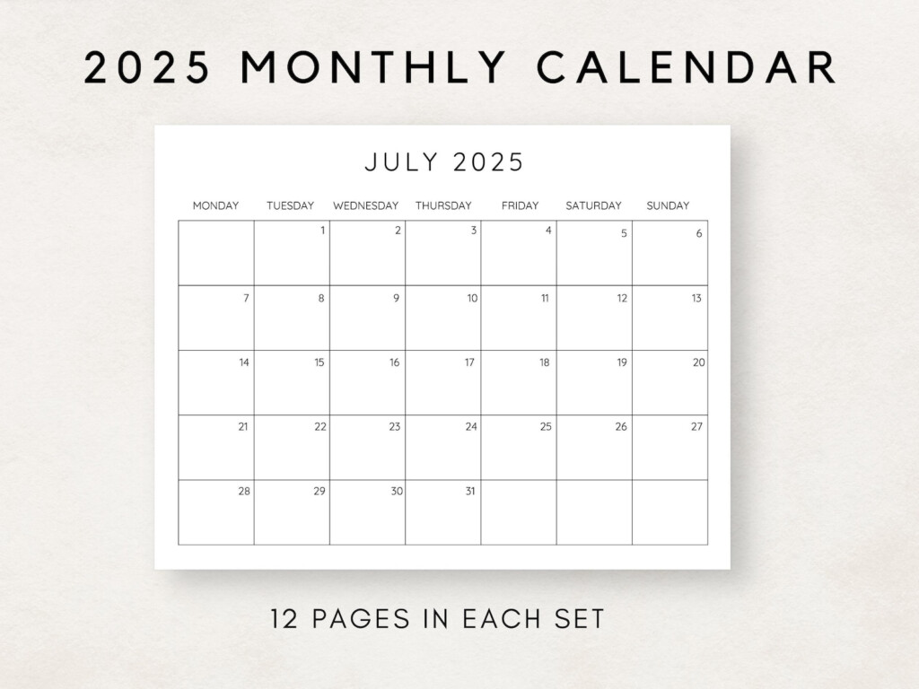 2025 Calendar Printable Monthly Calendar 2025 Fillable Calendar 2025 