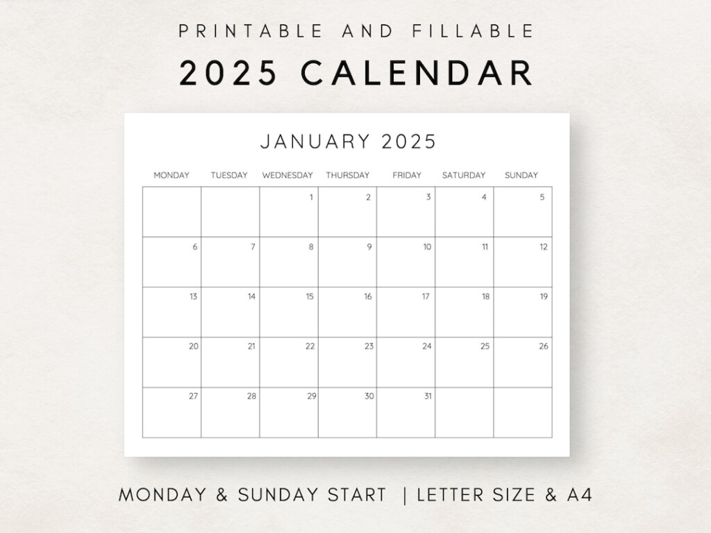 2025 Calendar Printable Monthly Calendar 2025 Fillable Calendar 2025 