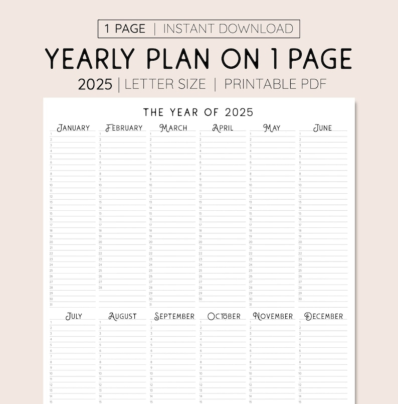 2025 Calendar Printable Year At A Glance Magnolia Carson