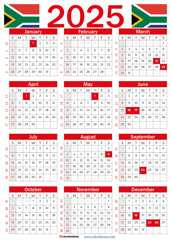 2025 Calendar South Africa With Holidays Printable