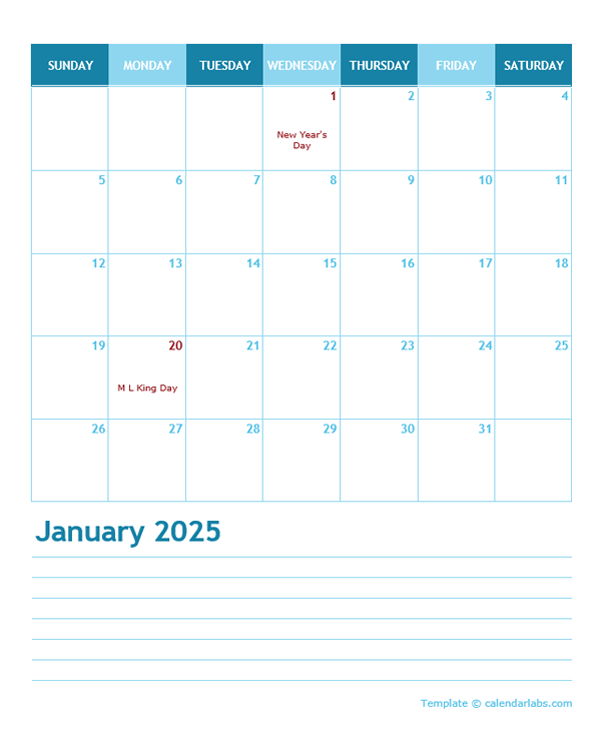 2025 Calendar Template Free Printable William J Dawson