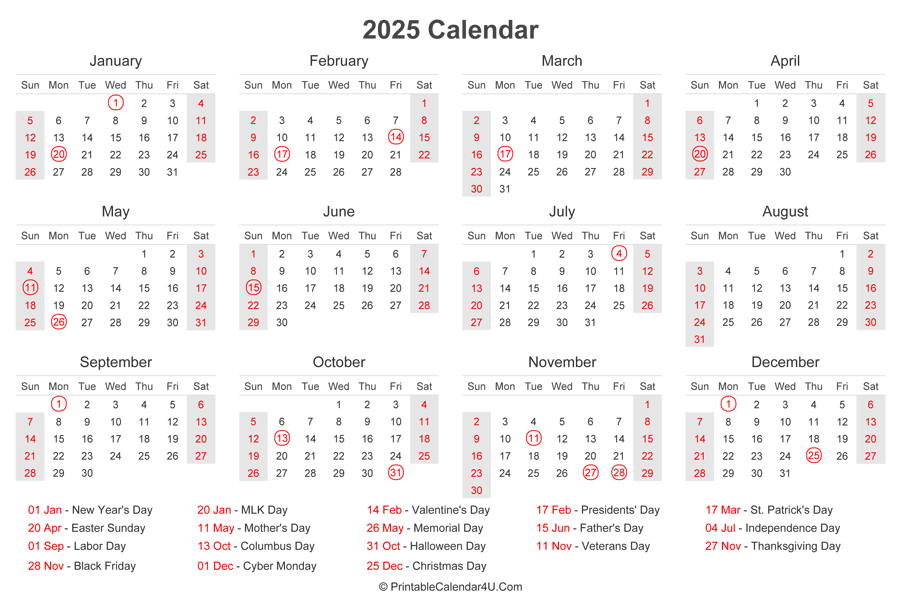 2025 Calendar With Holidays And Observances Printable Calendar 