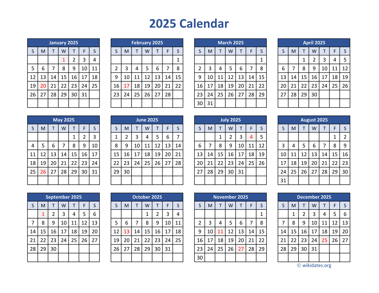 2025 Calendar With Holidays Printable Pdf Free Template Amalie W Bach