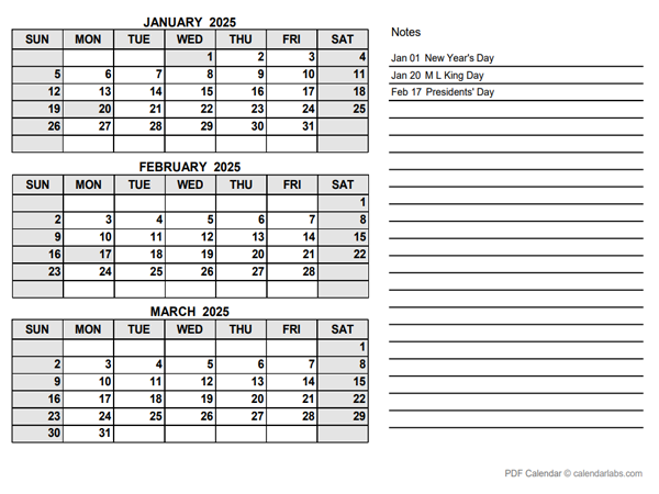 2025 Calendar With Notes Section Printable Denni Neille