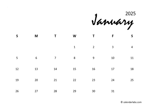 2025 Classic Mini Calendar Free Printable Templates