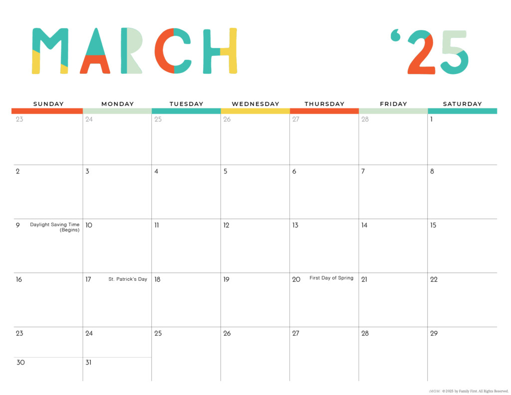 2025 Colorful Printable Calendar For Moms IMOM