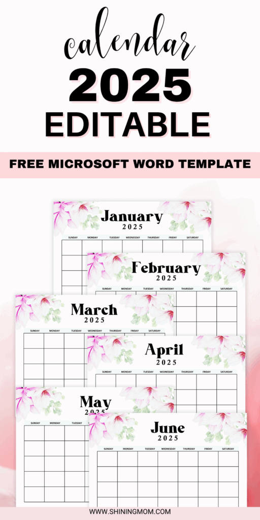 2025 Editable Calendar Microsoft Word Janie Catarina