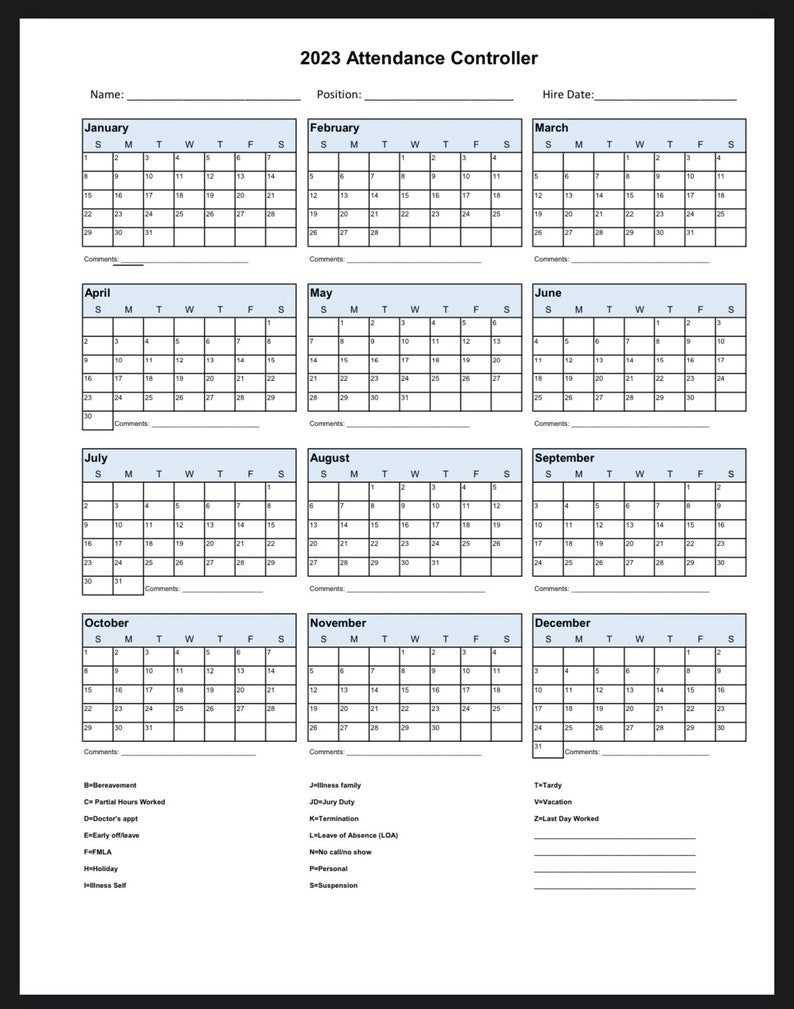 2025 Employee Attendance Calendar Free Pdf Khalil Stella