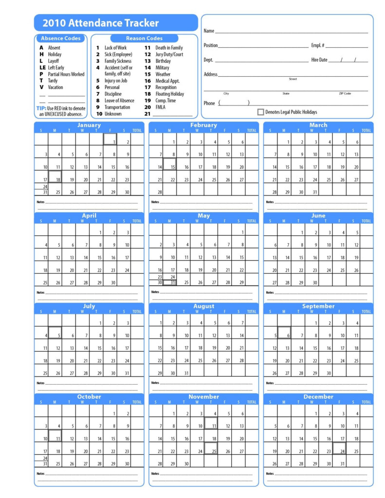 2025 Employee Attendance Calendar Printable Free Download Printable 