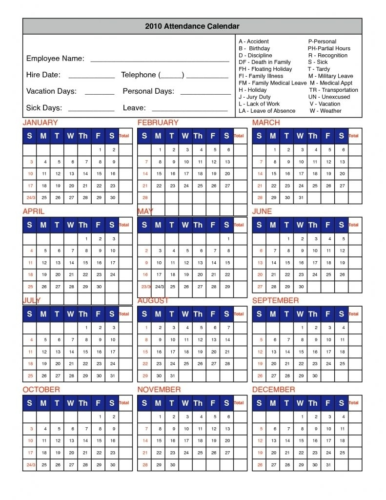 2025 Employee Attendance Calendar Printable Free Word Template James