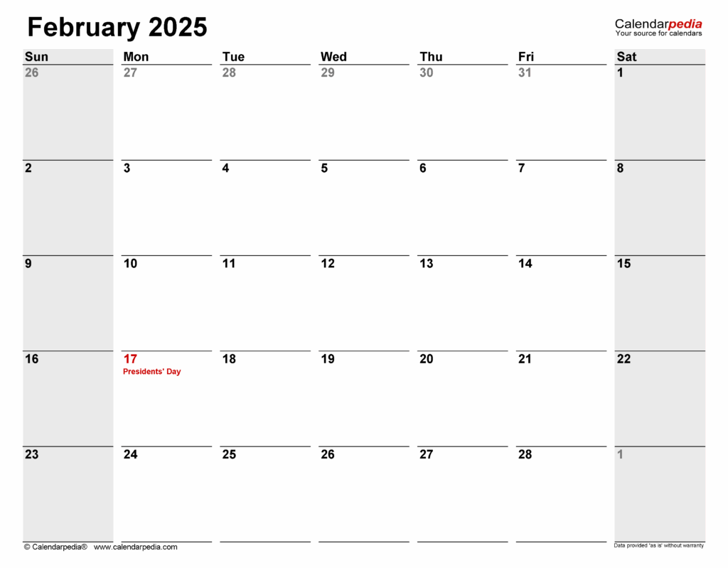 2025 February Calendar Template Downloads Word Download Alfred F Bruun