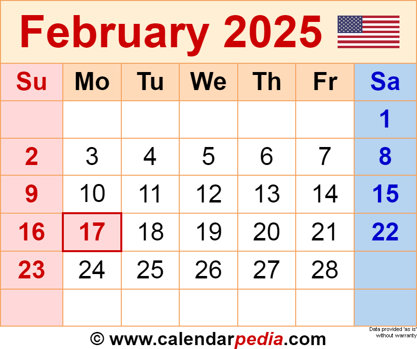 2025 February Calendar With National Holidays Dates 2025 Pdf Louis L 