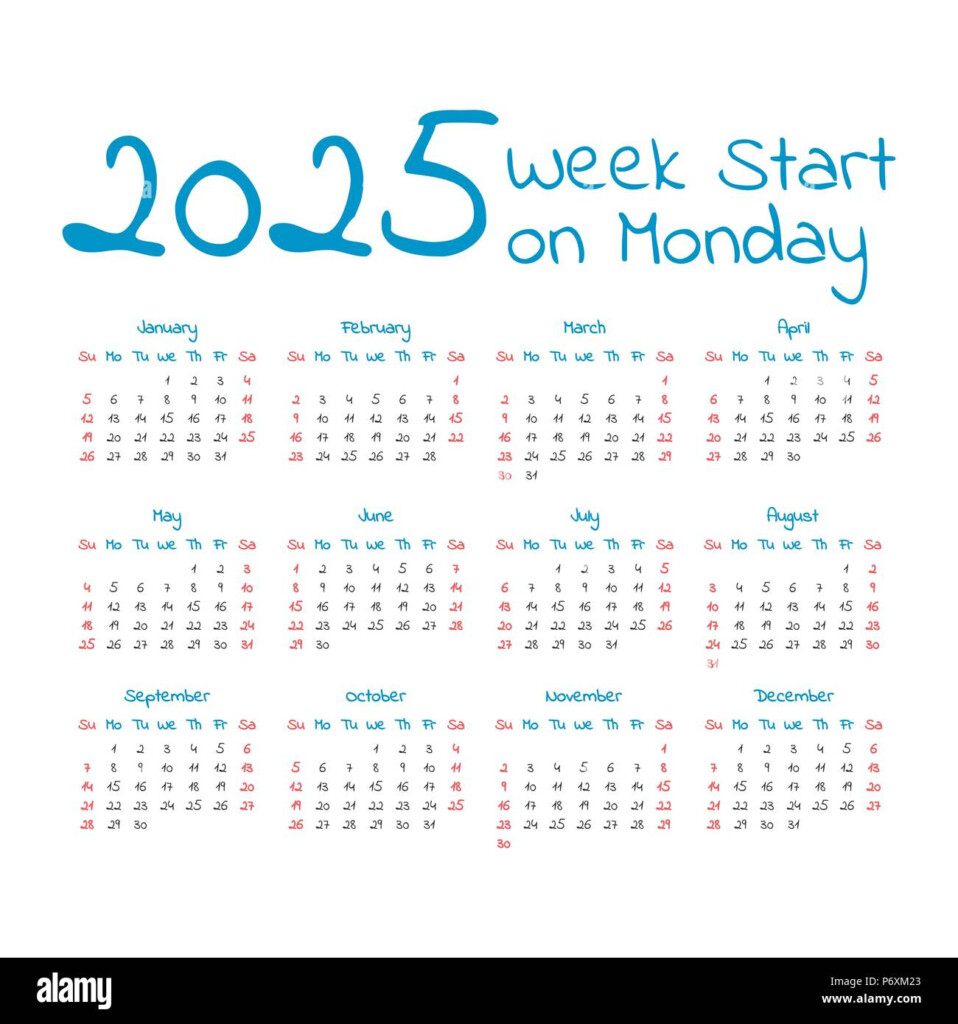 2025 Full Calendar Monday Start Up Foremost Notable Preeminent Alfred 