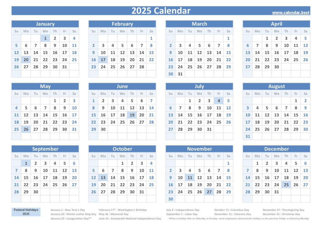 2025 Holiday Calendar Federal Printable Calendar Ann J Dickerson