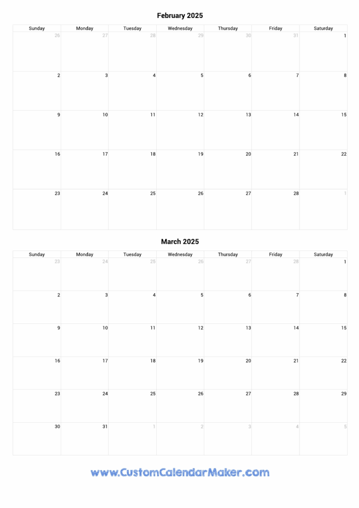 2025 January February March Calendar Images Chester A Sanders