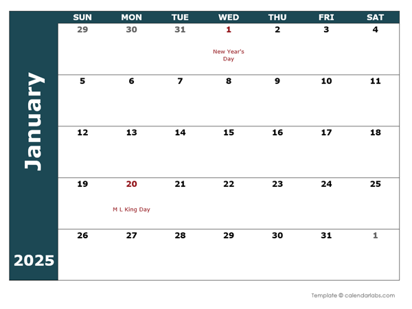 2025 Monthly Calendar Template Free Printable Templates