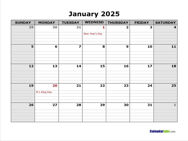 2025 Monthly Calendar With Daily Notes Free Printable Templates