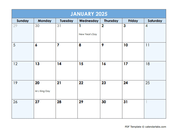 2025 Monthly Calendar With Holidays Pdf Printable Oona Sharia