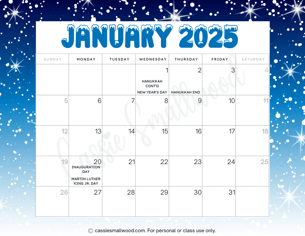 2025 Monthly Calendar With Holidays Printable Free Download Calendars 
