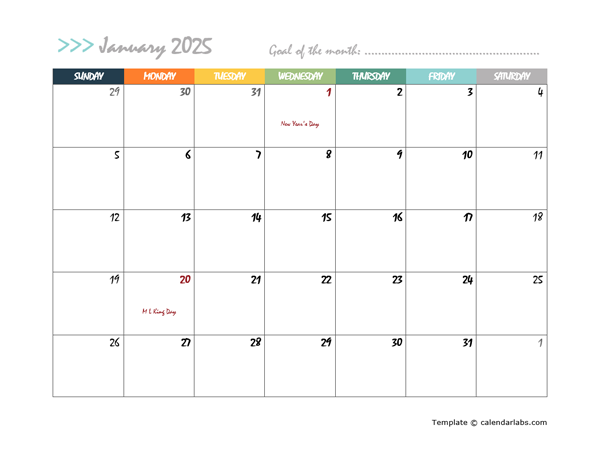 2025 Monthly Word Calendar In Colorful Design Free Printable Templates