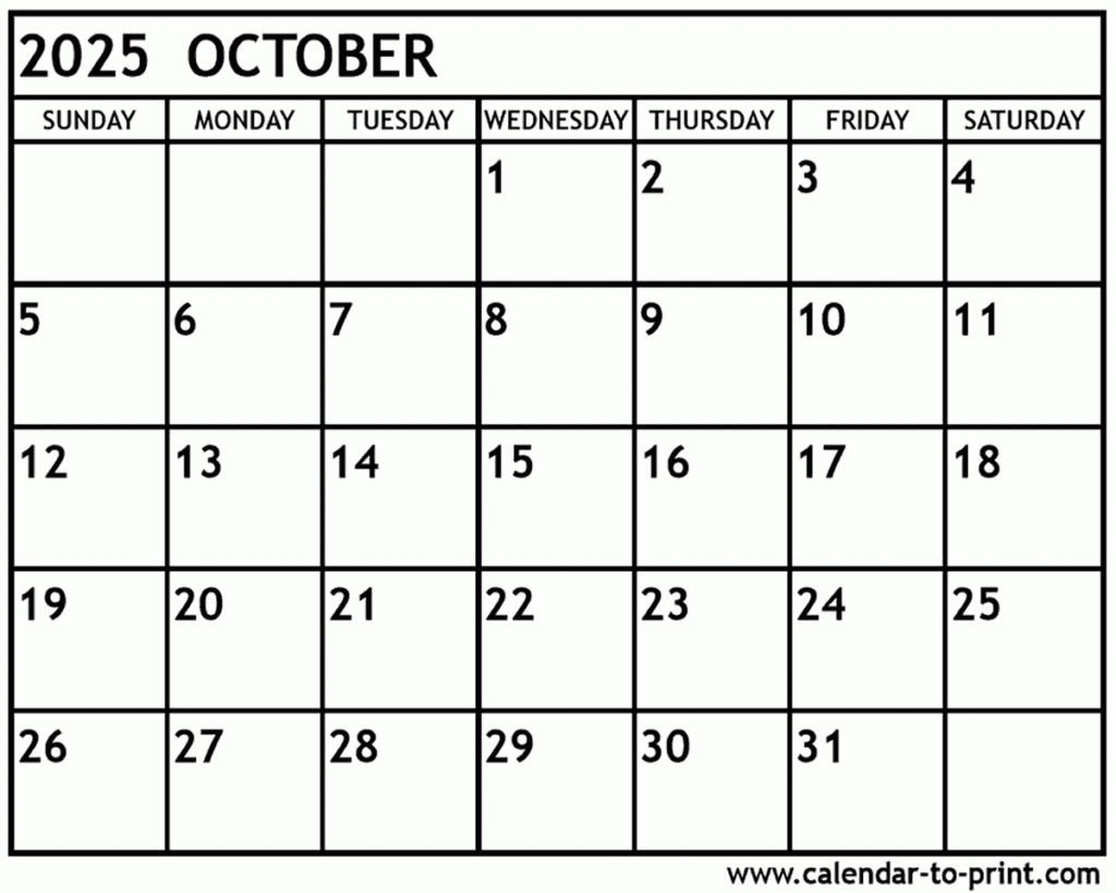 2025 October Calendar Printable Free Pdf Printables For Alma A Laursen