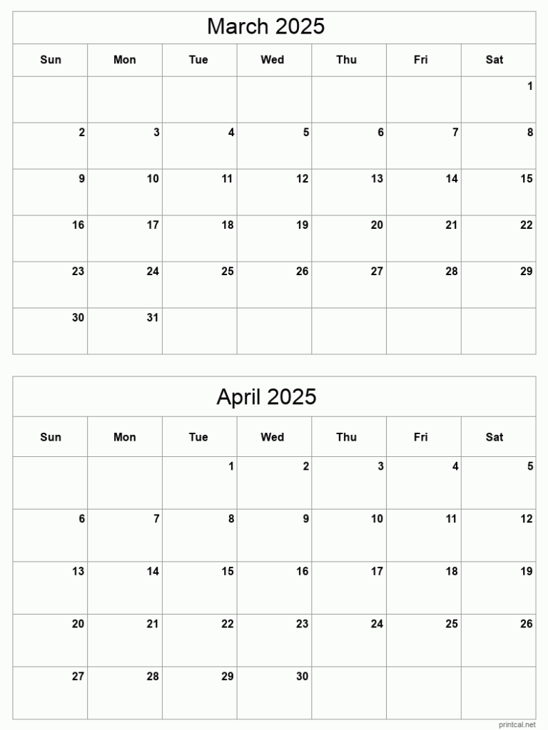 2025 Printable Calendar Free 2 Months Per Page Full Giulia Shanda